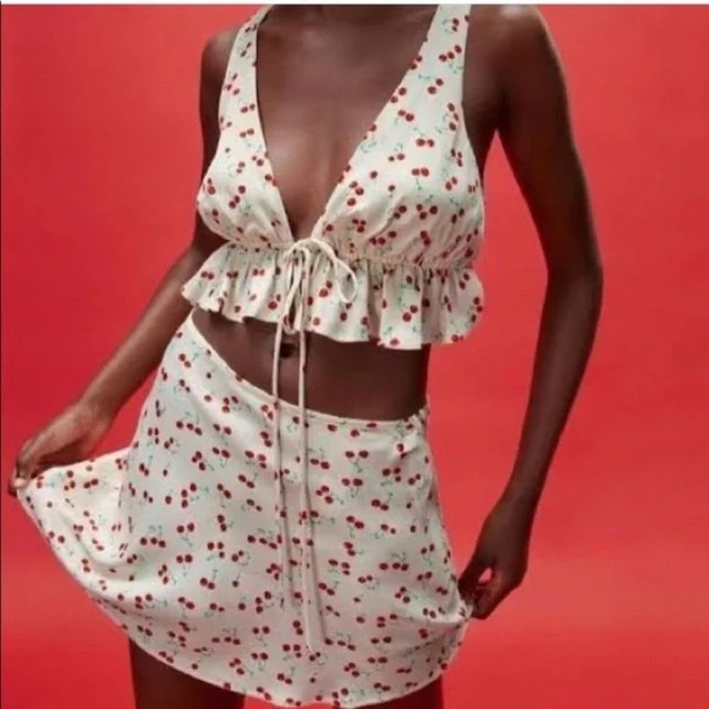 Cherry Print Crop Top and Skirt Set / ZARA